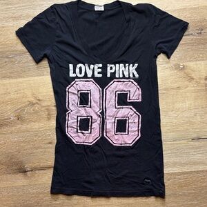 PINK Victoria's Secret Black Tee with Pink and White Print